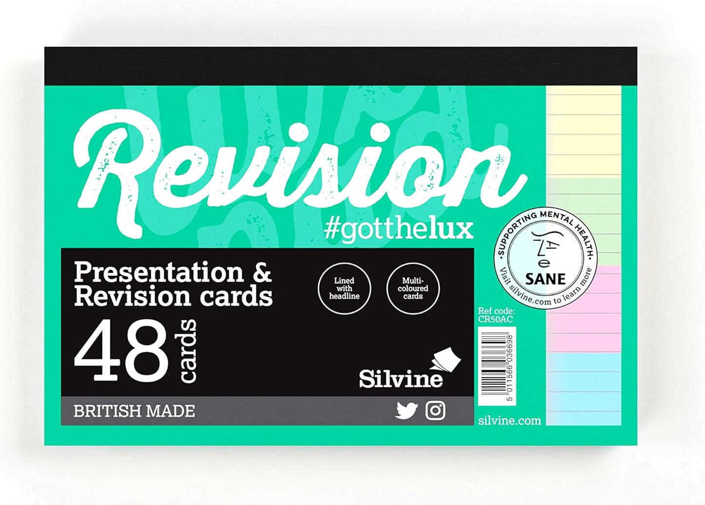Silvine Revision Card Pad of 48 Sheets - Assorted
