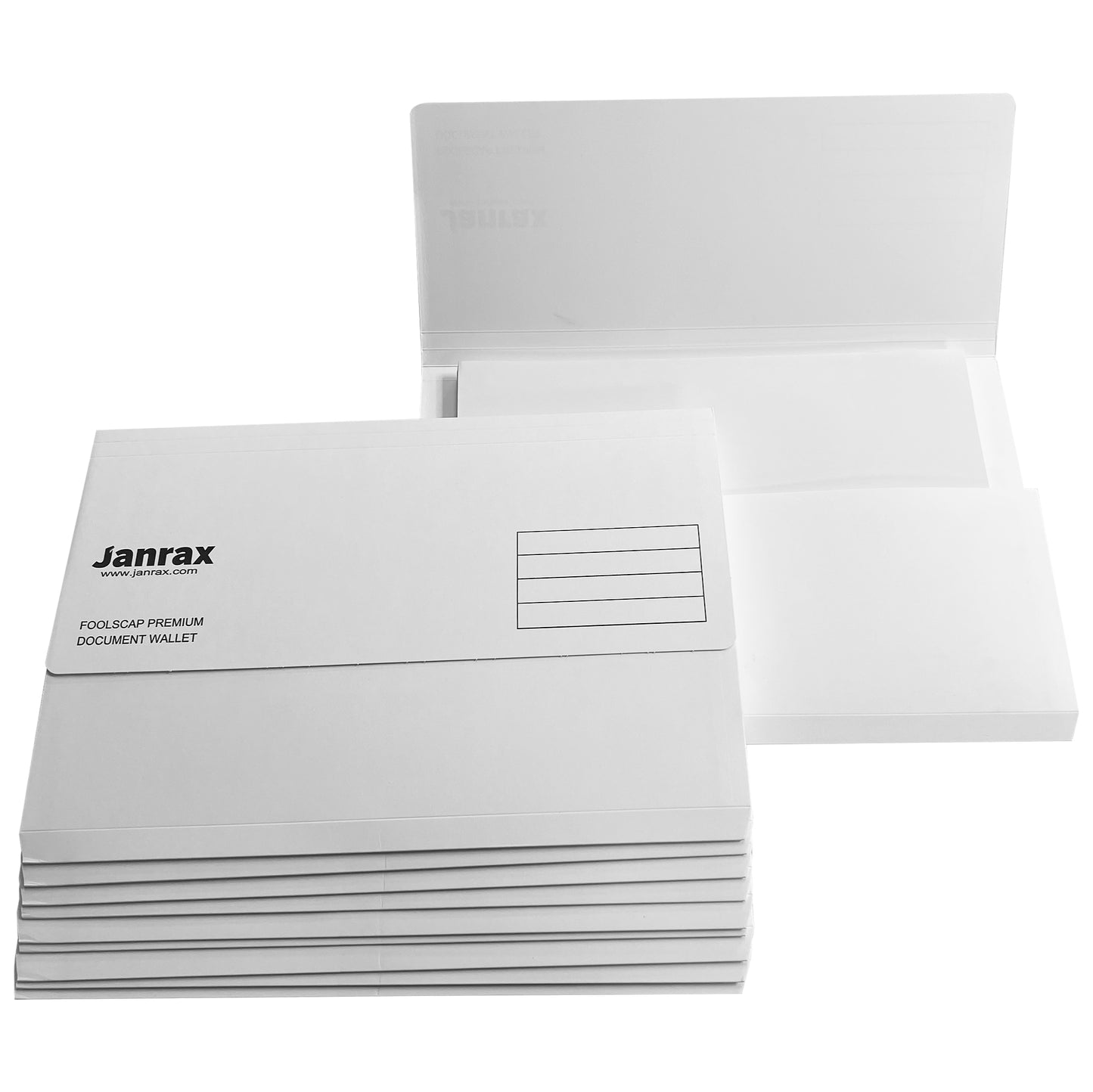 Pack of 10 White Card Premium Foolscap Document Wallets