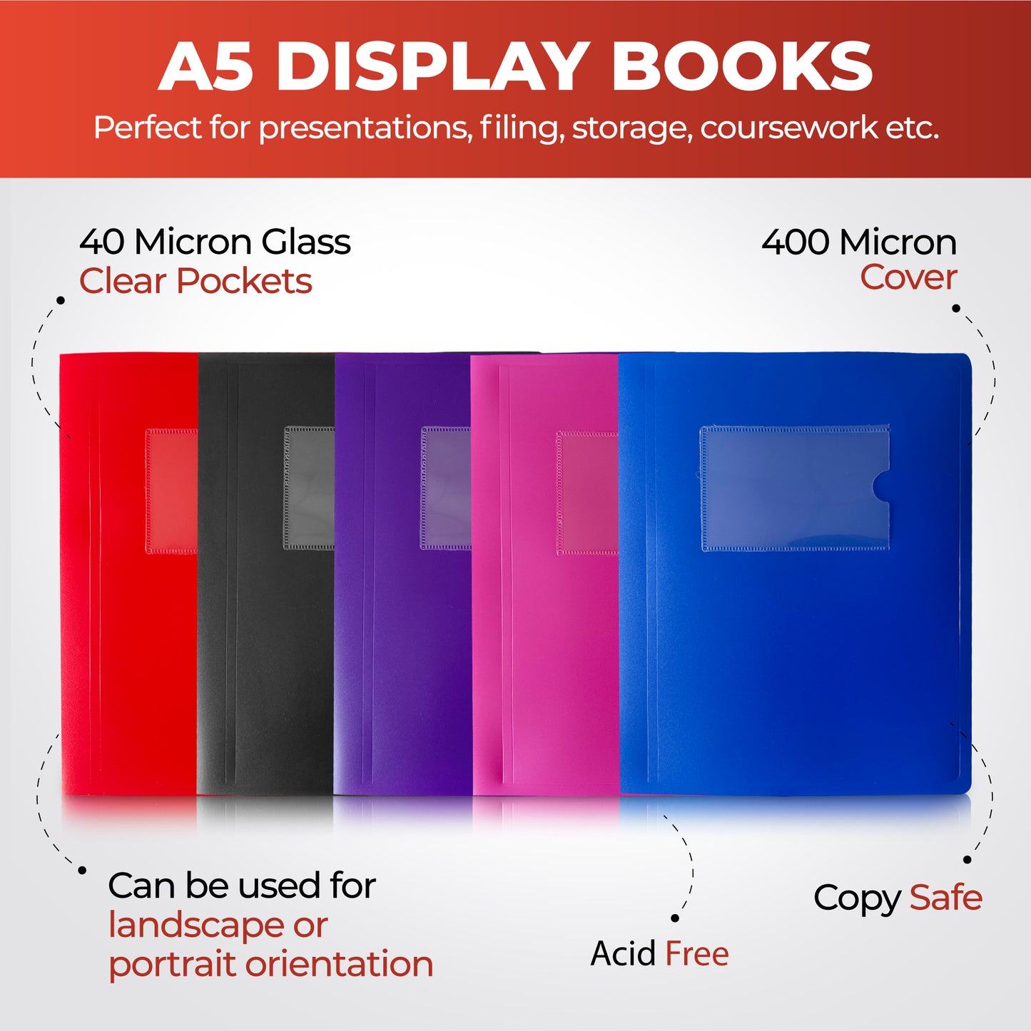 A5 Black Flexible Cover 40 Pocket Display Book