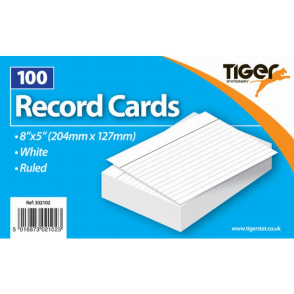 8x5" Record Cards Ruled 100 Sheets