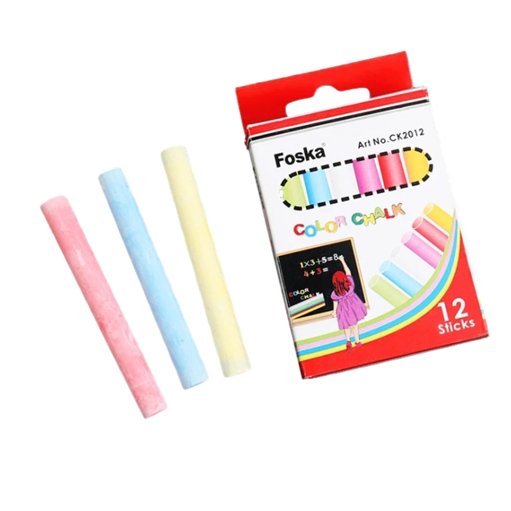 Box of 12 Assorted Coloured Chalk Sticks - Blackboard