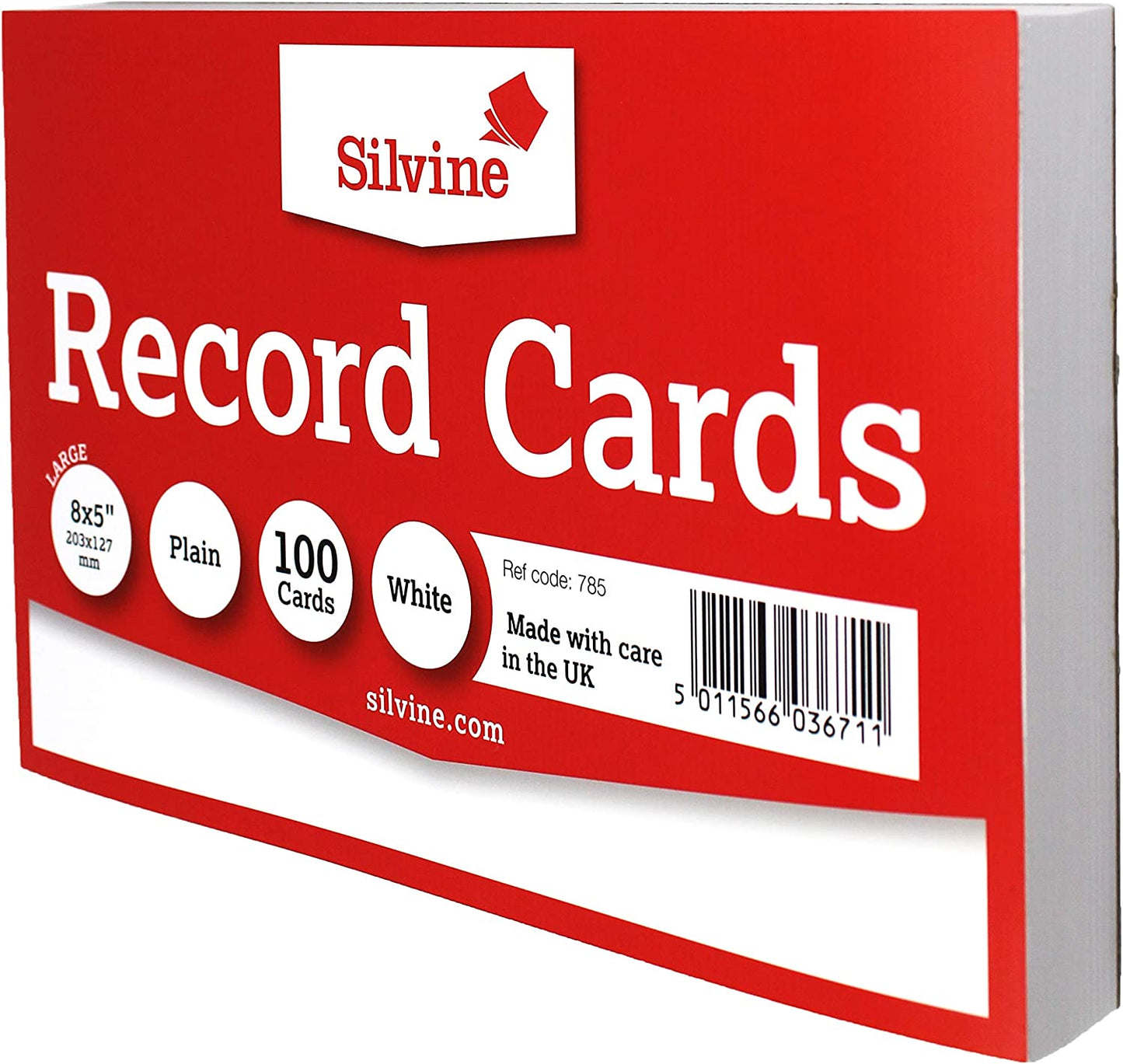 Pack of 100 Plain White Record Cards 8x5" (203 x 127mm)