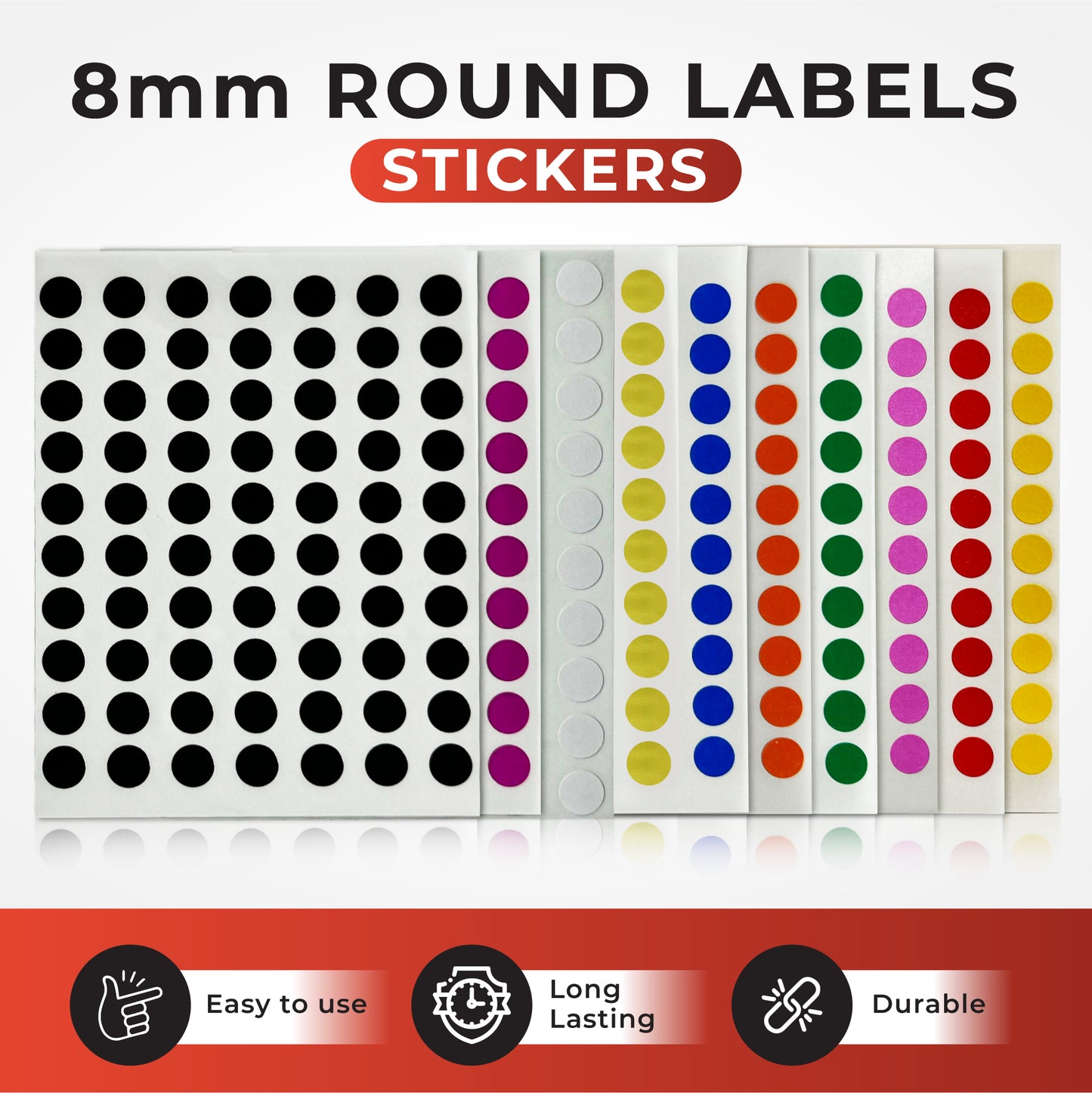 Pack of 560 Black 8mm Round Labels - Stickers