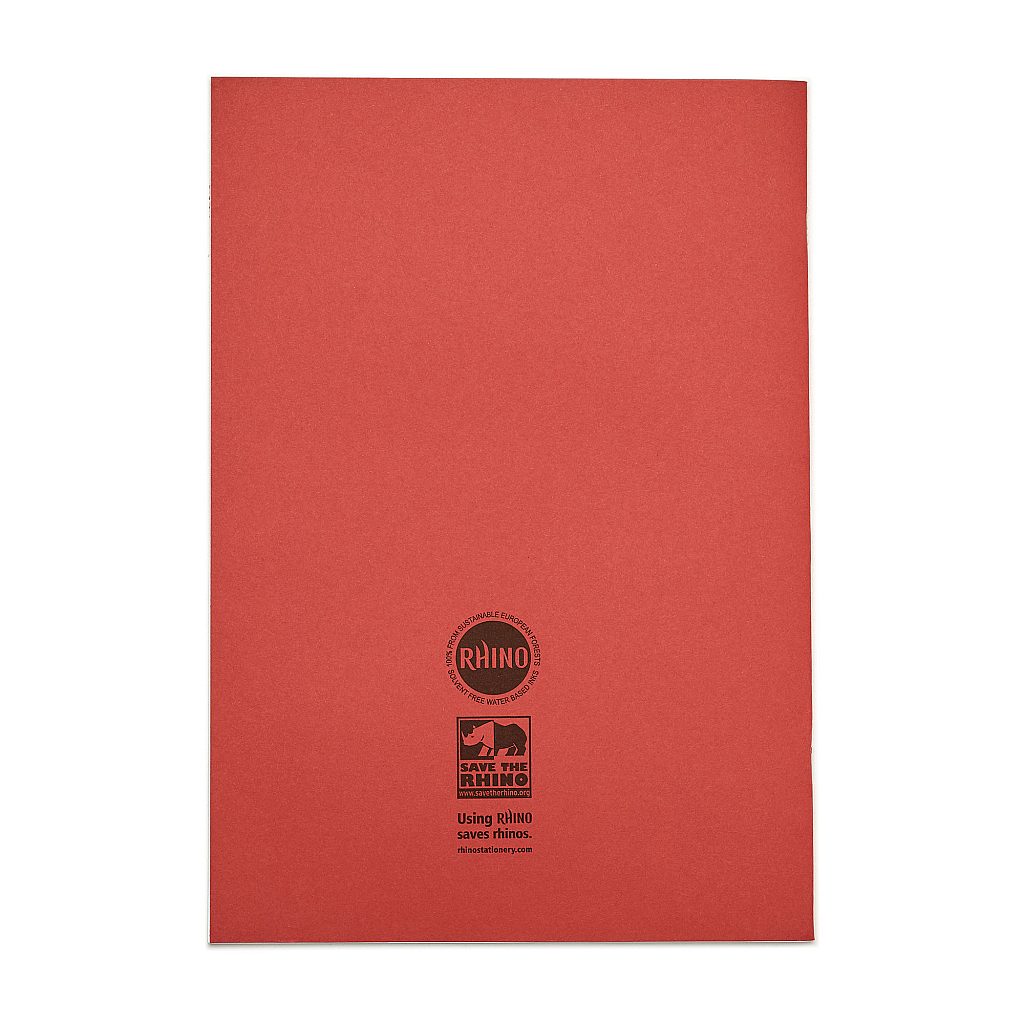 Pack of 10 Rhino A4 48 Page Red with Cream Tinted Paper 12mm Lined with Margin Exercise Books