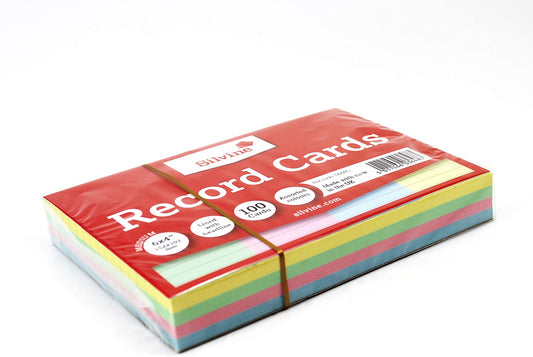 Pack of 100 Multi-Coloured Record Cards 6x4" (152 x 102mm)