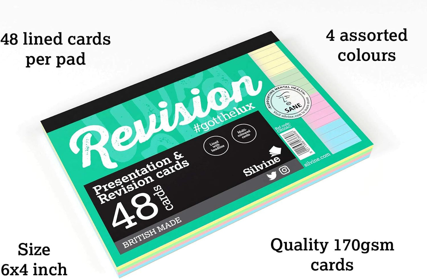 Silvine Revision Card Pad of 48 Sheets - Assorted