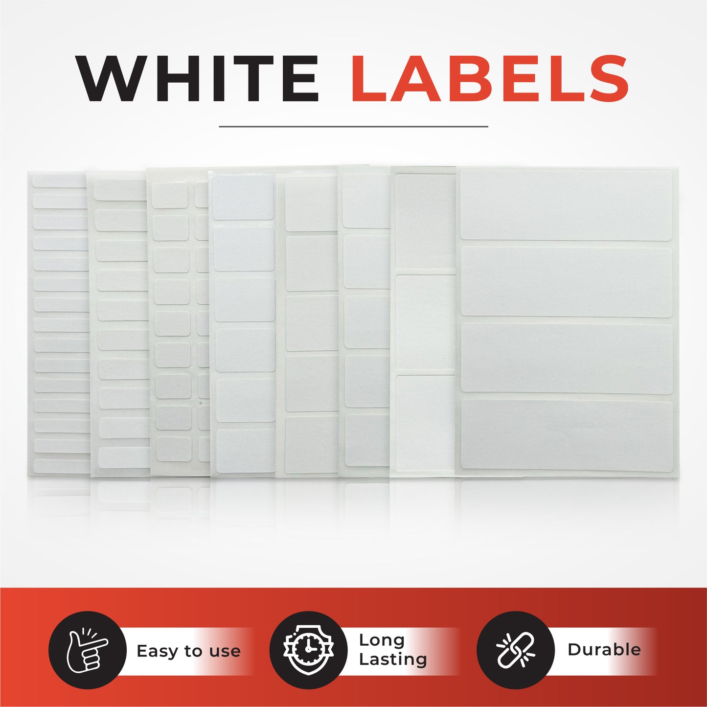 Pack of 21 White 34x75mm Rectangular Labels - Adhesive Stickers