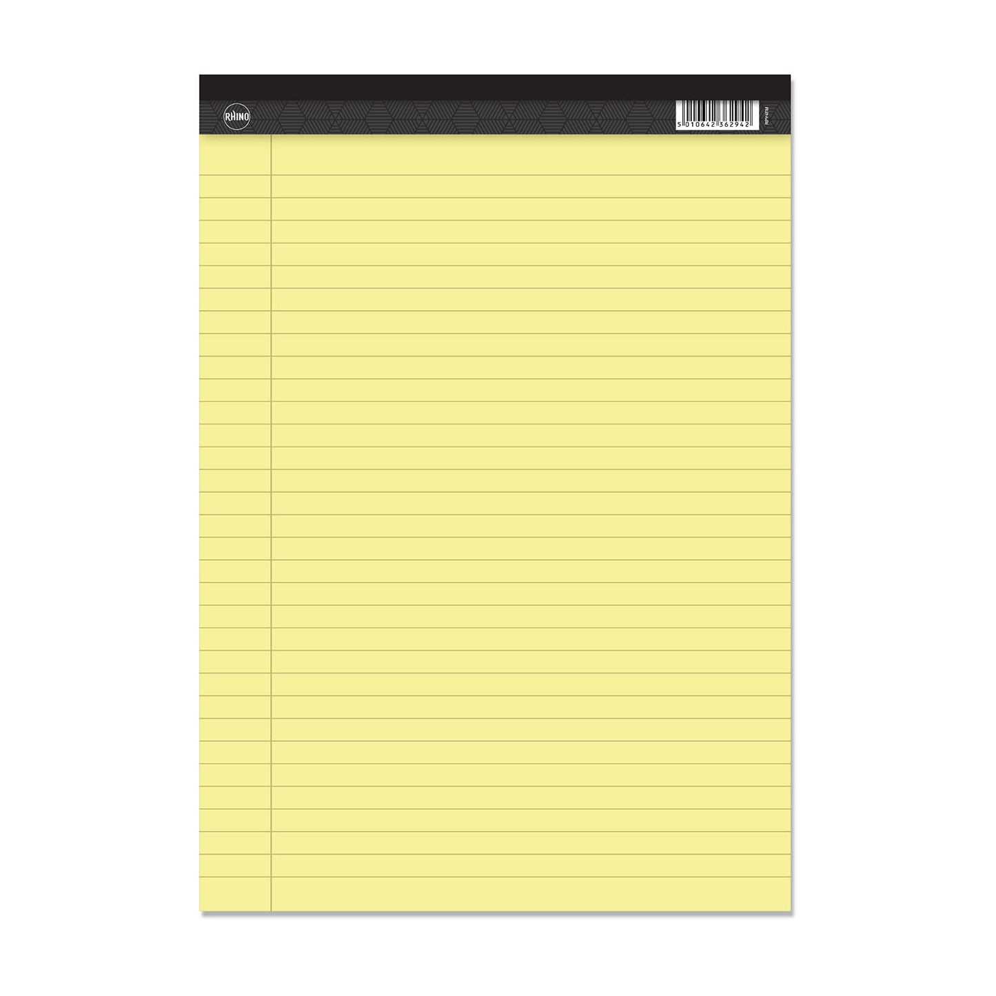Pack of 10 Rhino A4 50 Leaf Yellow Paper 8mm Lined with Margin Legal Pads