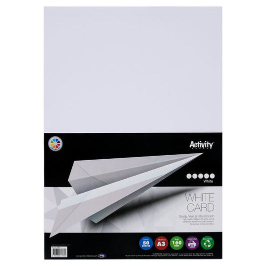 Pack of 50 A3 160gsm White Card Sheets by Premier Activity