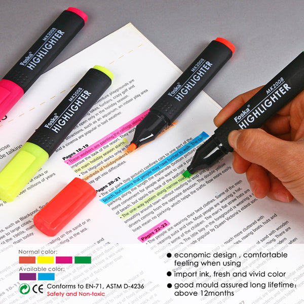 Pack of 12 Slim Yellow Chisel Point Highlighters