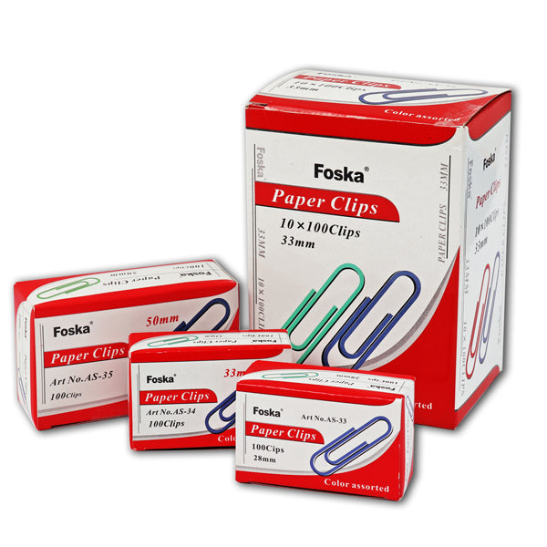 Pack of 100 Assorted Coloured 28mm Paper Clips