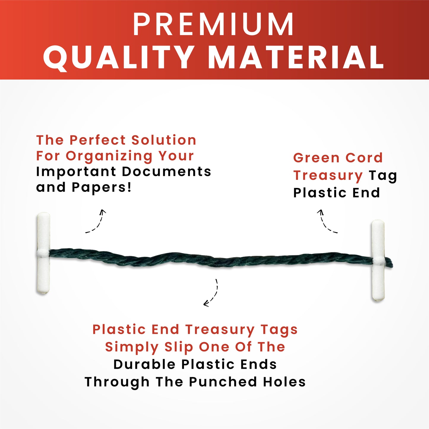 Pack of 100 203mm Plastic End Treasury Tags