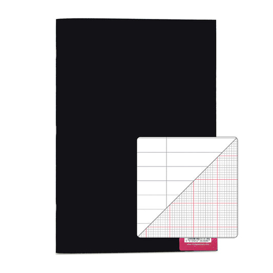 Pack of 6 Rhino A4 64 Page Black 8mm Lined with Margin and 20mm Graph Ruling Reverse Exercise Books
