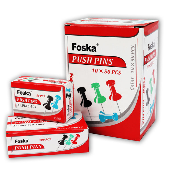 Pack of 50 Assorted Coloured 25mm Push Pins