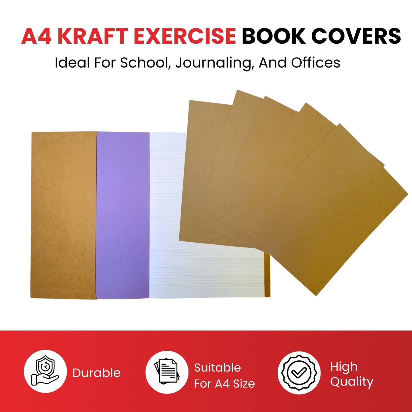 Pack of 5 A4 Kraft Paper Exercise Book Covers by Janrax