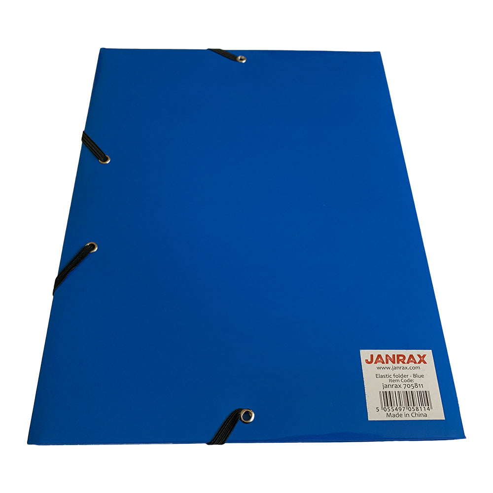 Janrax A4 Blue Laminated Card 3 Flap Folder with Elastic Closure