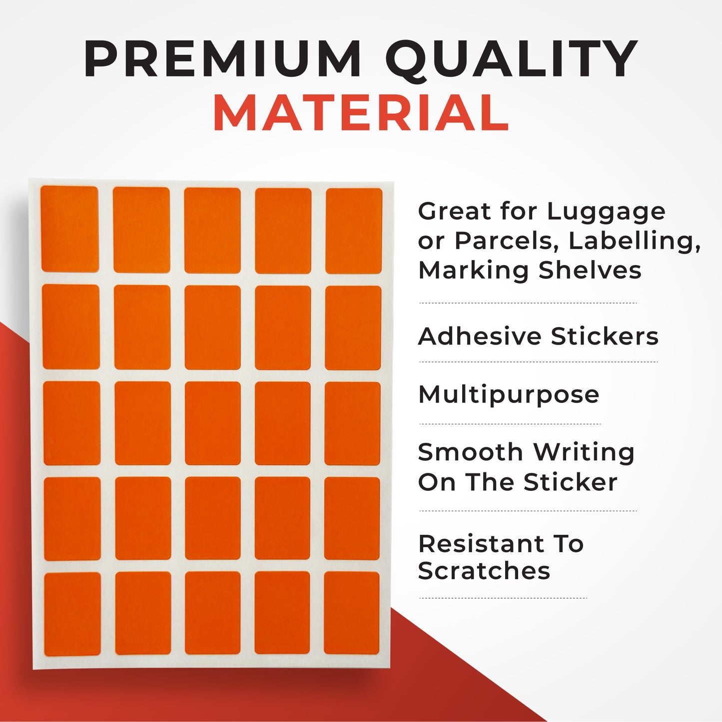Pack of 125 Orange 12x18mm Rectangular Labels - Adhesive Stickers