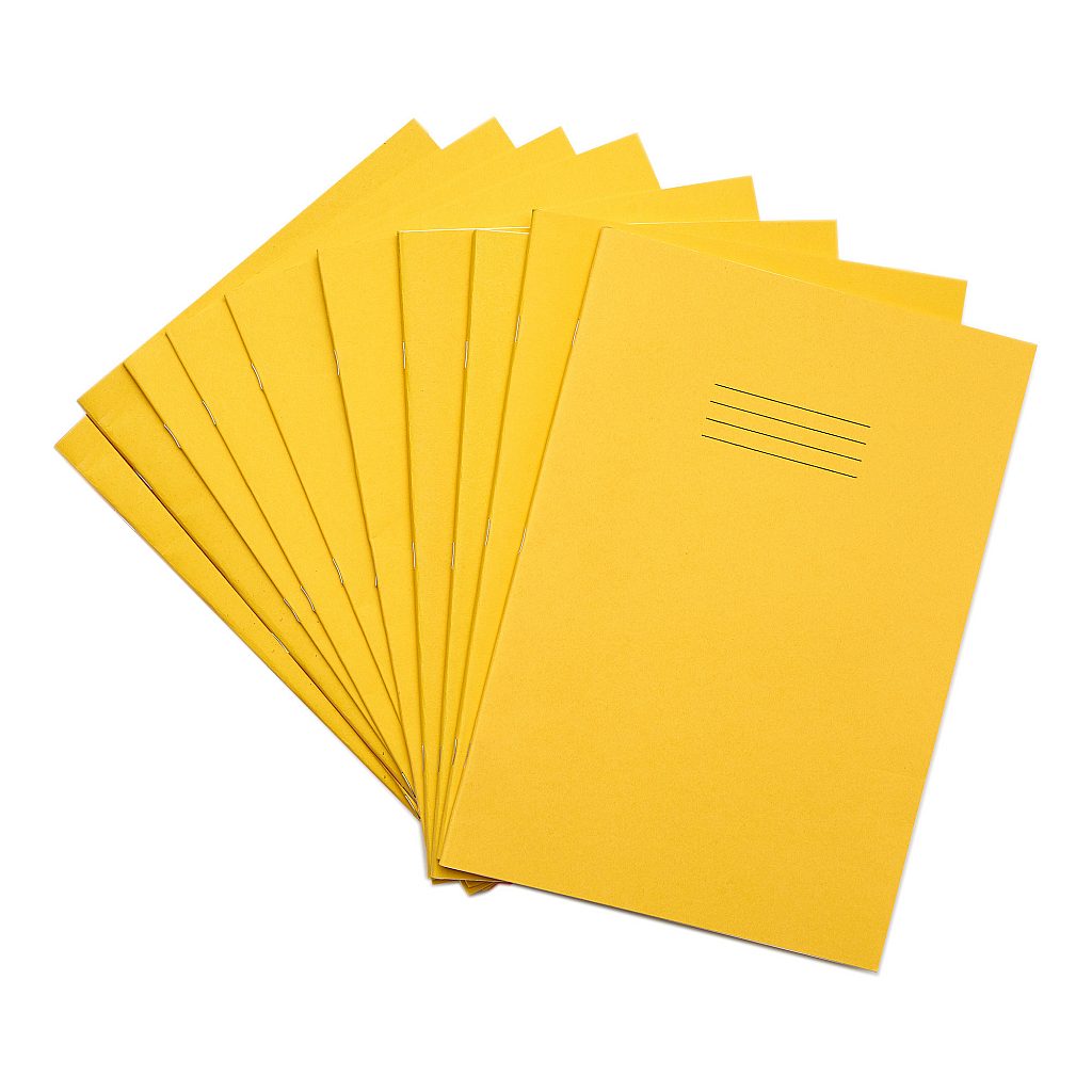 Pack of 10 Rhino A4 48 Page Yellow with Green Tinted Paper 8mm Lined with Margin Exercise Books